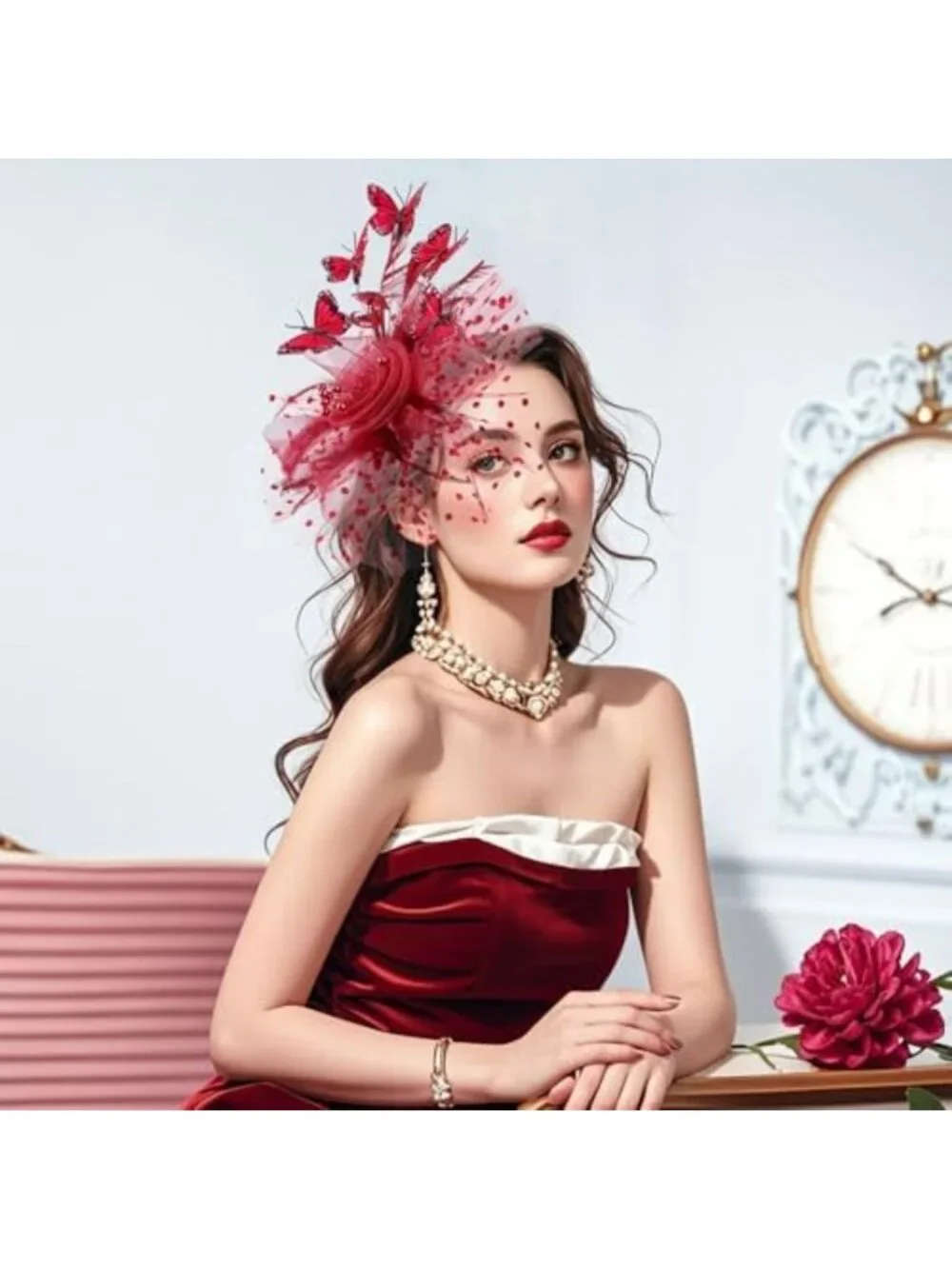 Elegant Butterfly Derby Hat - Classic Tea Party Fascinator with Hair Clip